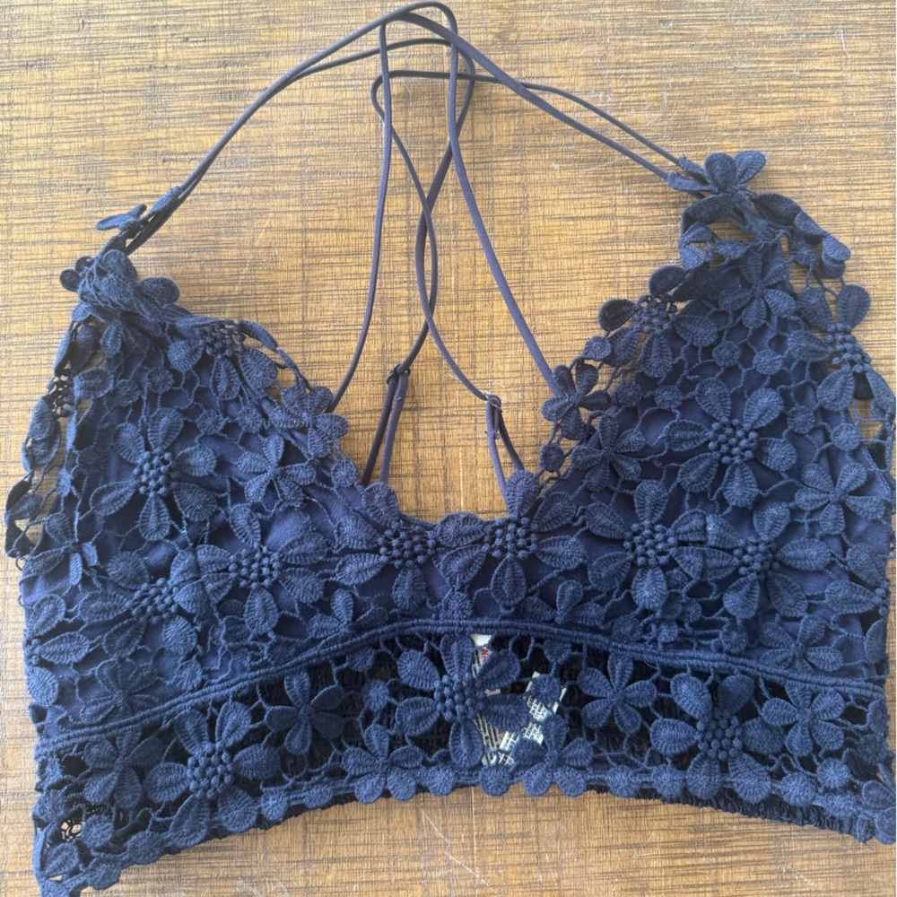 Free People Navy Floral Lace Panties